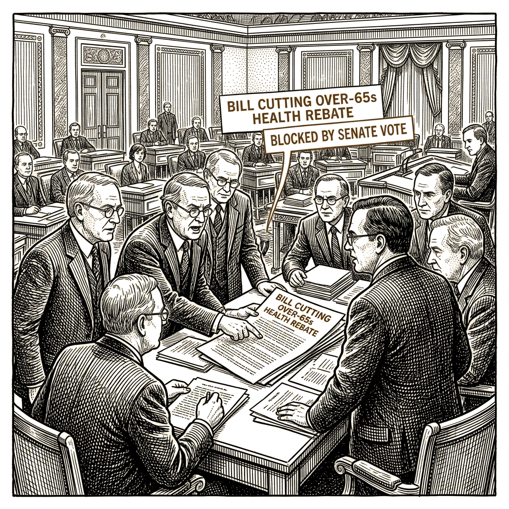 Illustration accompanying article: Greens, Coalition block Australian bill cutting over-65s health rebate
