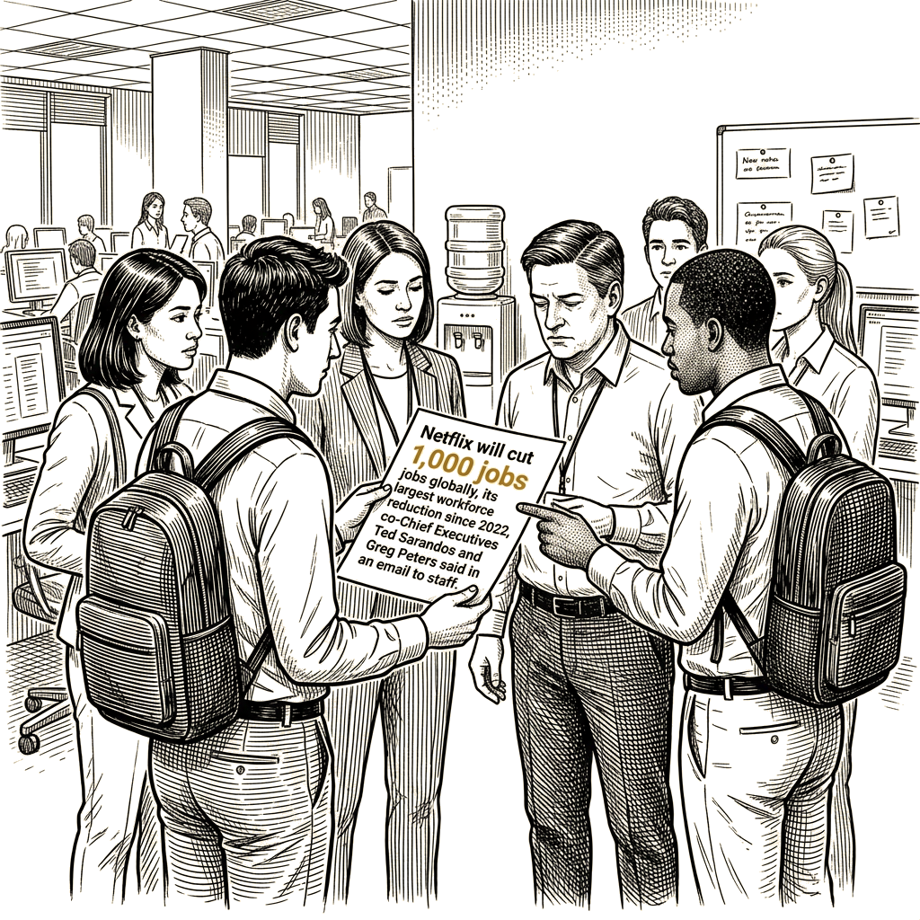 Illustration accompanying article: Netflix to cut 1,000 jobs as growth falls short