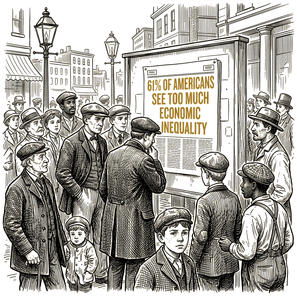 Illustration accompanying article: Pew: 61% of Americans see too much economic inequality, with partisan divide