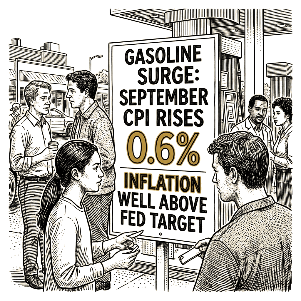 Illustration accompanying article: September CPI rises 0.6% on gasoline surge, inflation well above Fed target