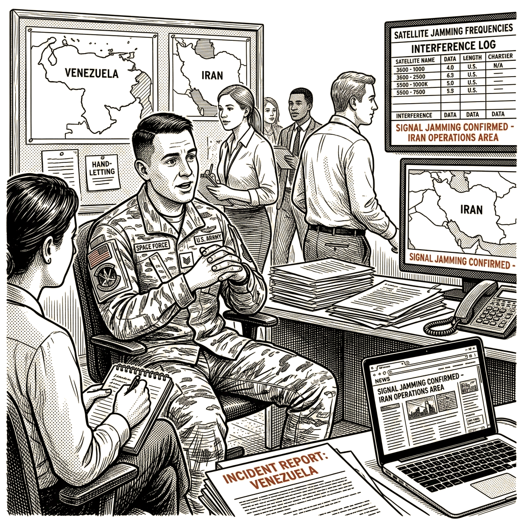 Illustration accompanying article: Space Force Guardian recounts satellite jamming in Venezuela, Iran operations