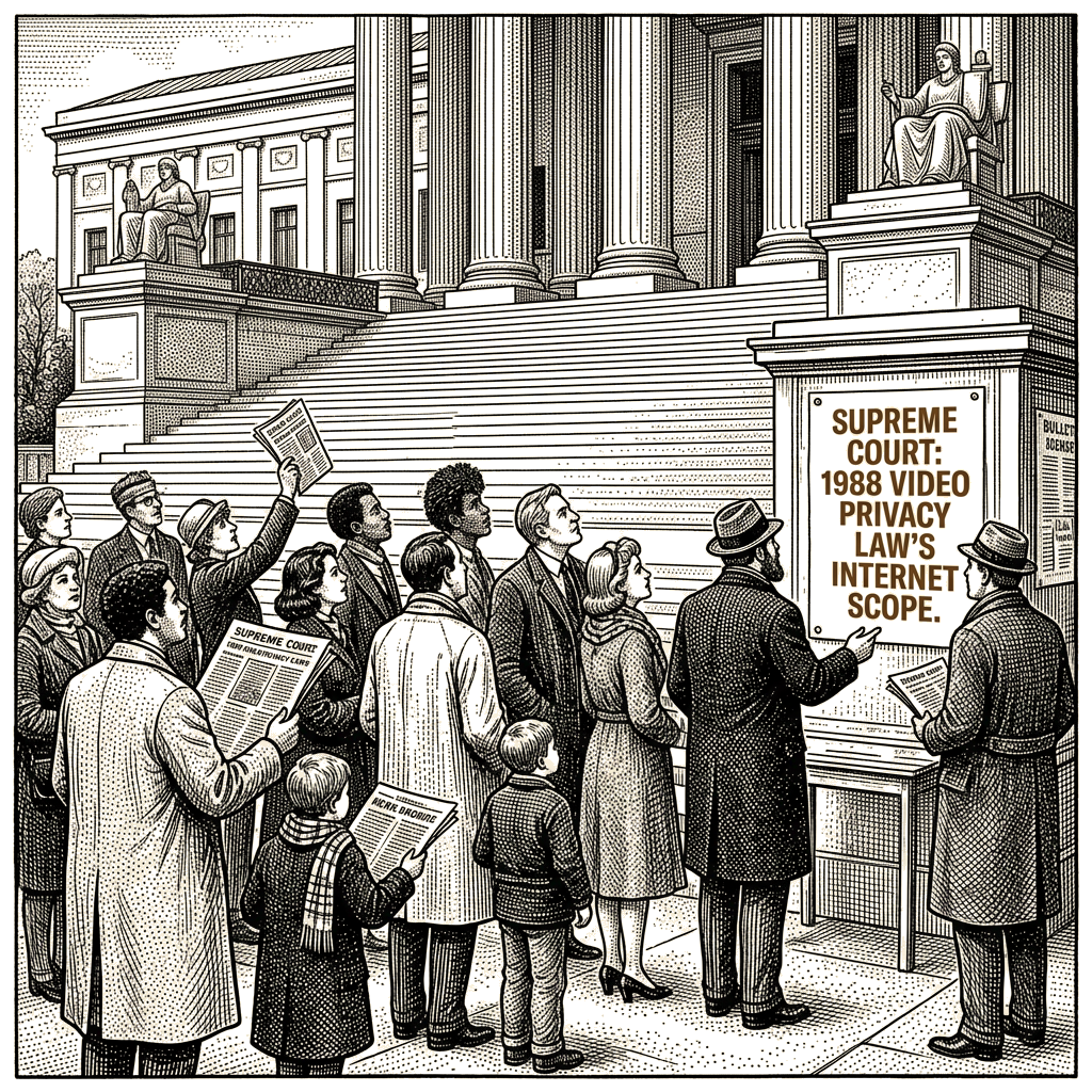 Illustration accompanying article: Supreme Court takes up 1988 video privacy law's Internet scope