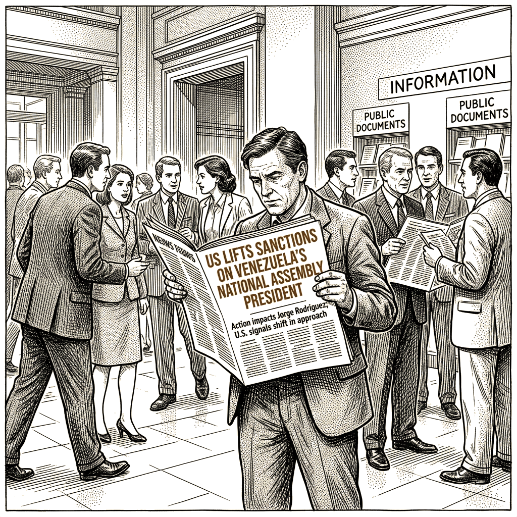 Illustration accompanying article: US lifts personal sanctions on Venezuela's National Assembly president