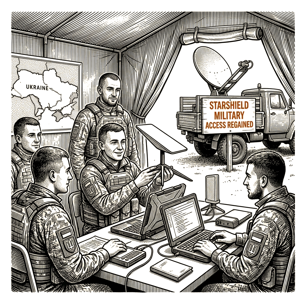 Illustration accompanying article: Ukraine regains Starlink military access after one-day disruption