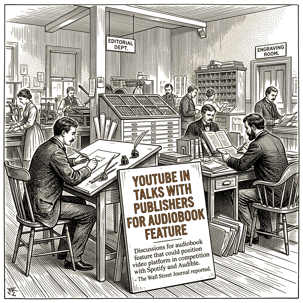 Illustration accompanying article: YouTube in Talks with Publishers for Audiobook Feature