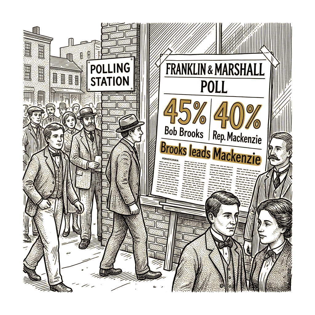 Illustration accompanying article: Brooks leads Mackenzie 45% to 40% in Pennsylvania 7th District poll