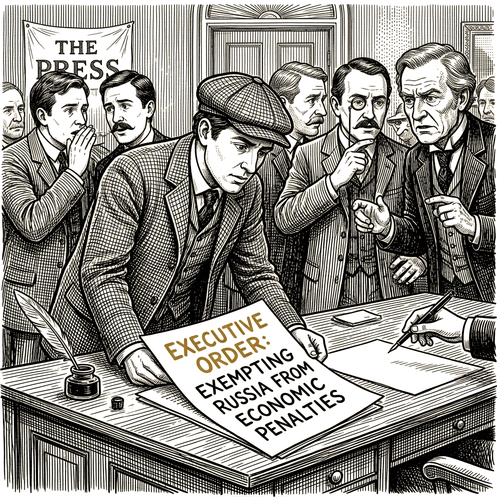 Illustration accompanying article: Trump signs order exempting Russia from congressional penalties