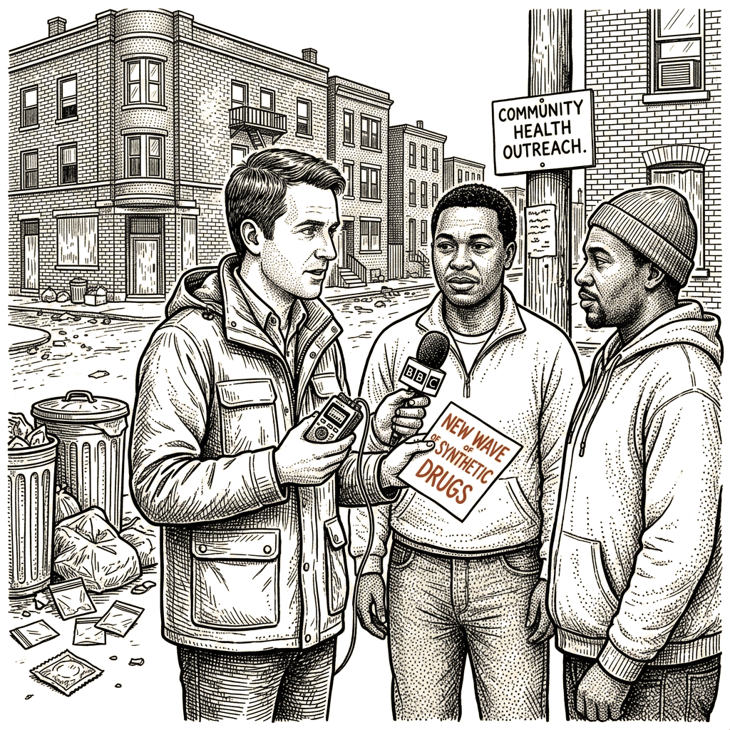 Illustration accompanying article: US synthetic drug crisis may be accelerating despite falling overdose deaths