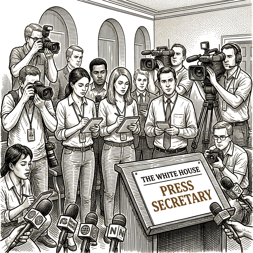 Illustration accompanying article: White House press secretary has no job description or required qualifications