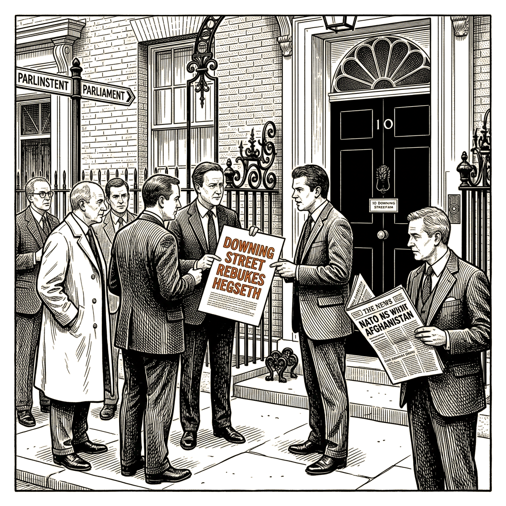 Illustration accompanying article: Downing Street rebukes Hegseth for downplaying NATO's Afghan combat role