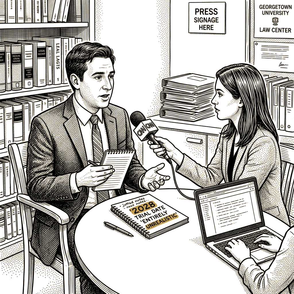Illustration accompanying article: Legal analyst calls 2028 Sept. 11 trial date 'entirely unrealistic'