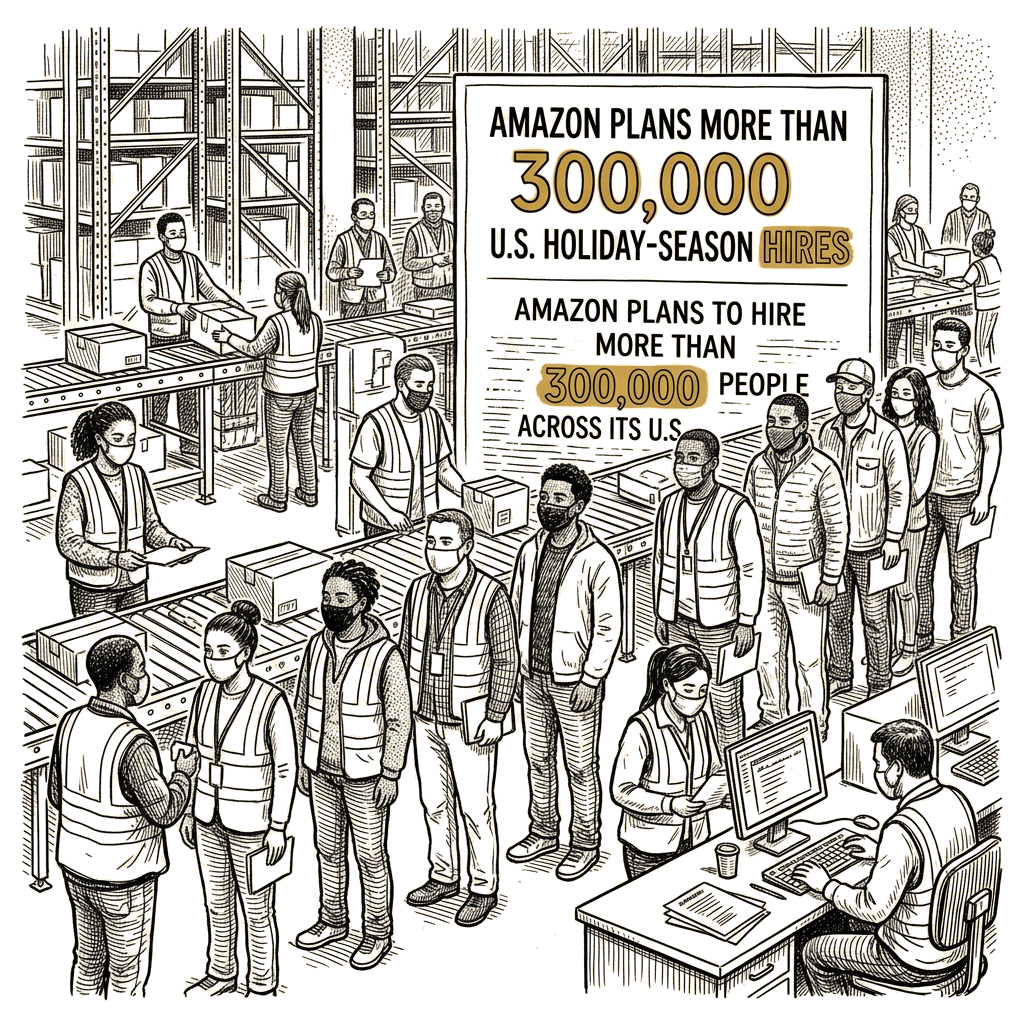 Illustration accompanying article: Amazon plans more than 300,000 U.S. holiday-season hires
