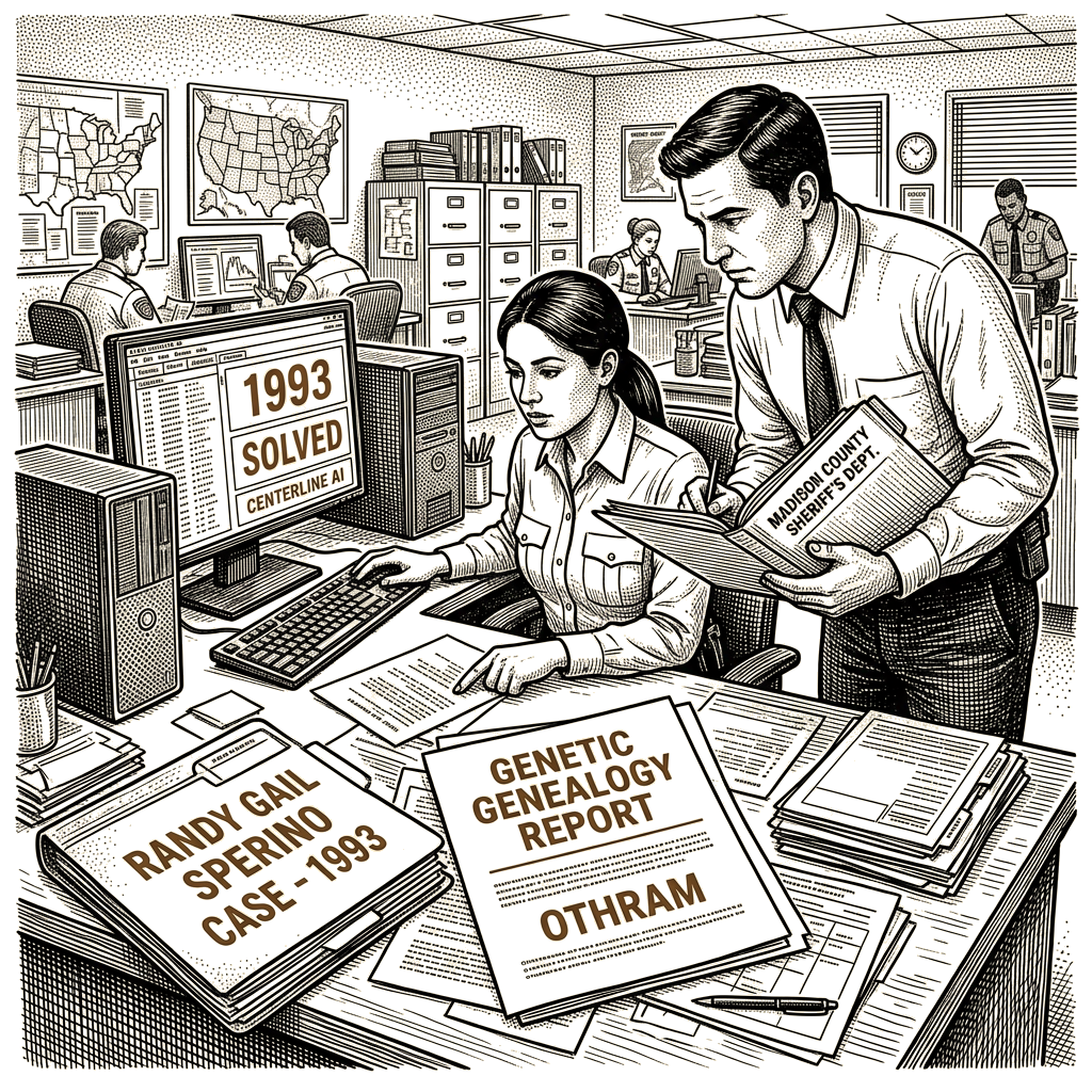 Illustration accompanying article: DNA genealogy and AI help solve a 1993 Illinois murder