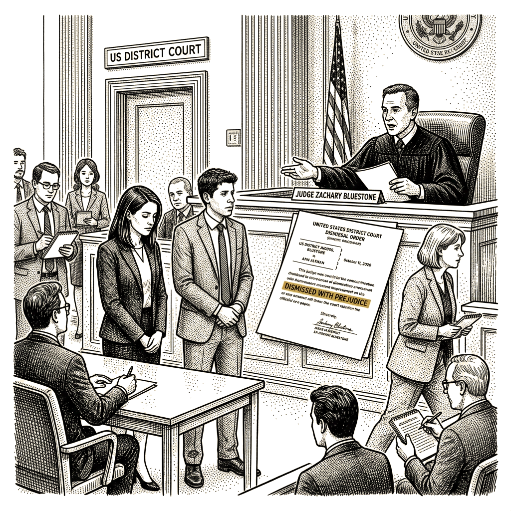 Illustration accompanying article: Judge dismisses Ann Altman's sexual abuse suit against Sam Altman