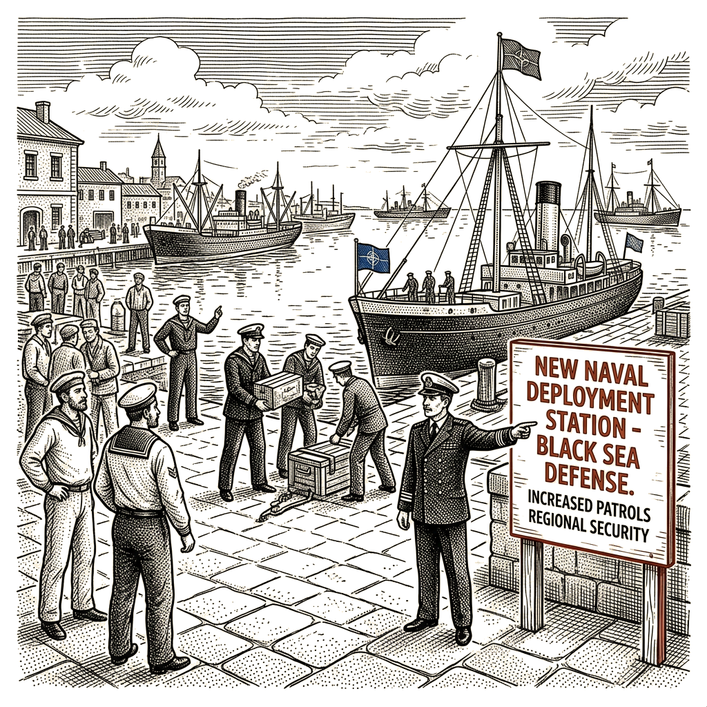Illustration accompanying article: NATO deploys additional Black Sea assets after five cargo vessels are attacked