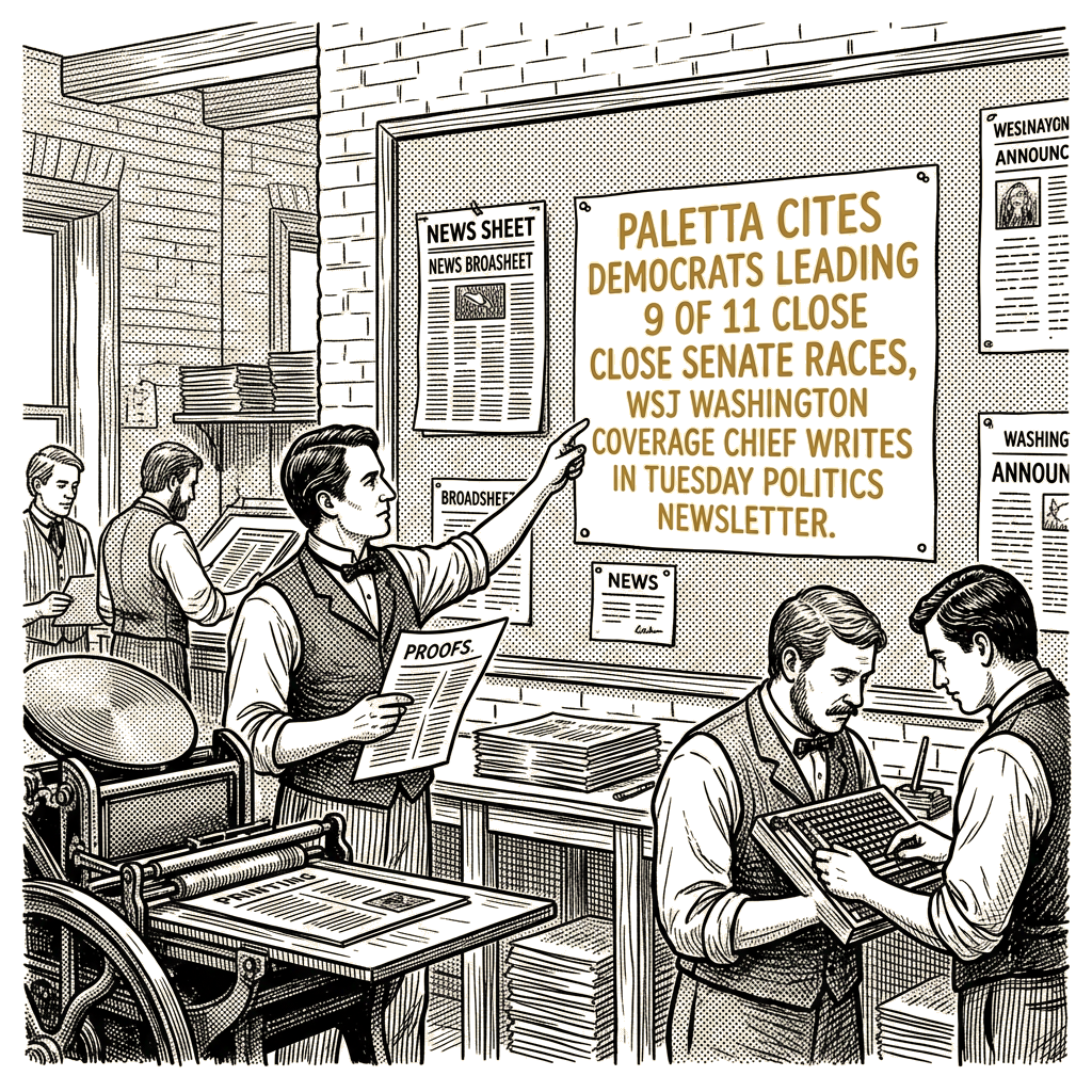 Illustration accompanying article: Paletta cites Democrats leading 9 of 11 close Senate races