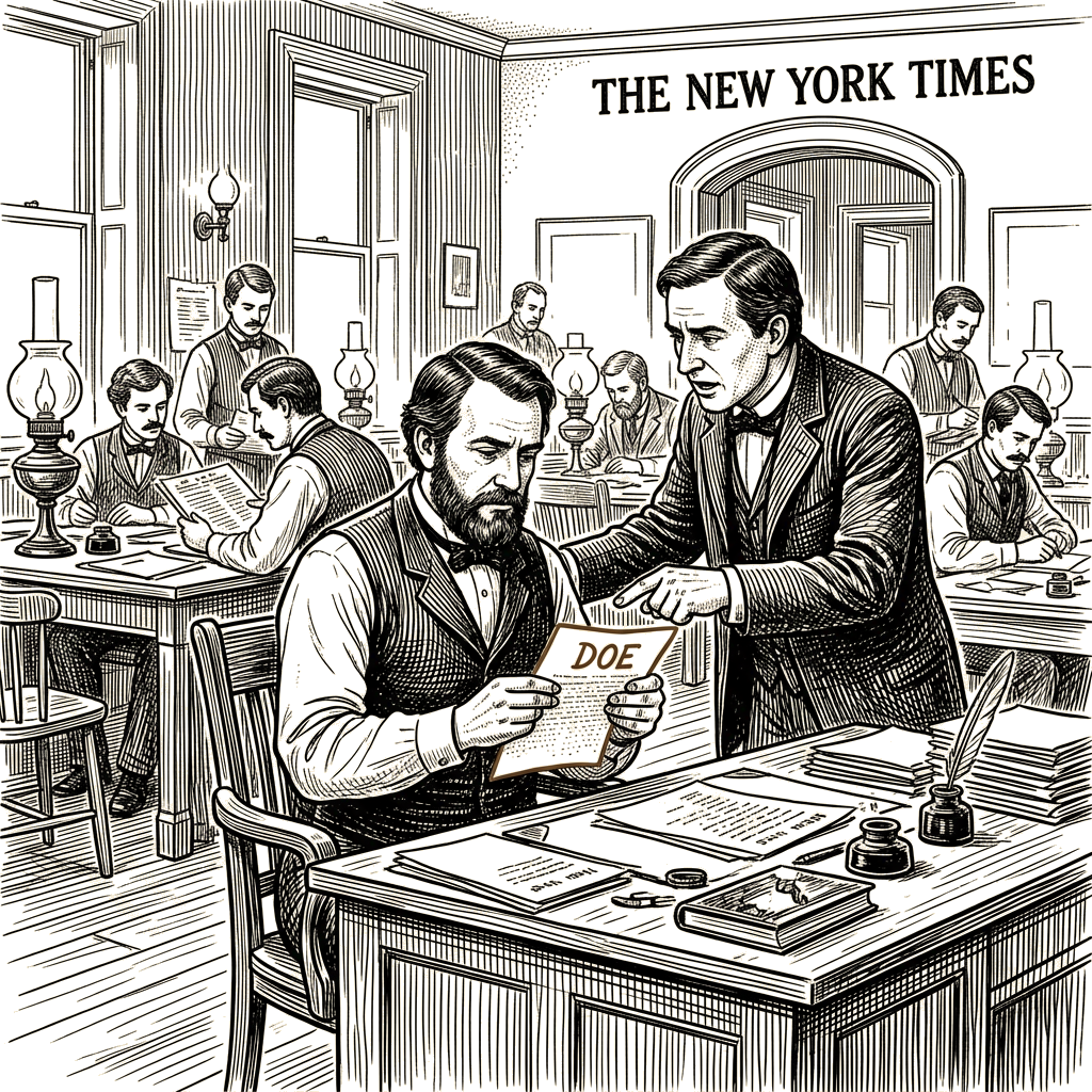 Illustration accompanying article: The New York Times first publishes Doe's letter; her lawyer authenticates it