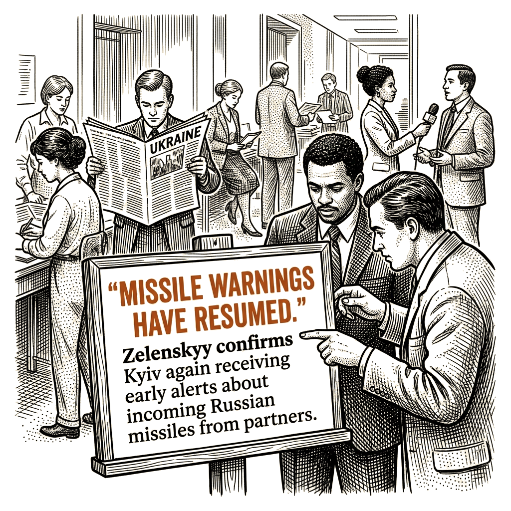 Illustration accompanying article: After Rubio call, Zelenskyy says missile warnings have resumed