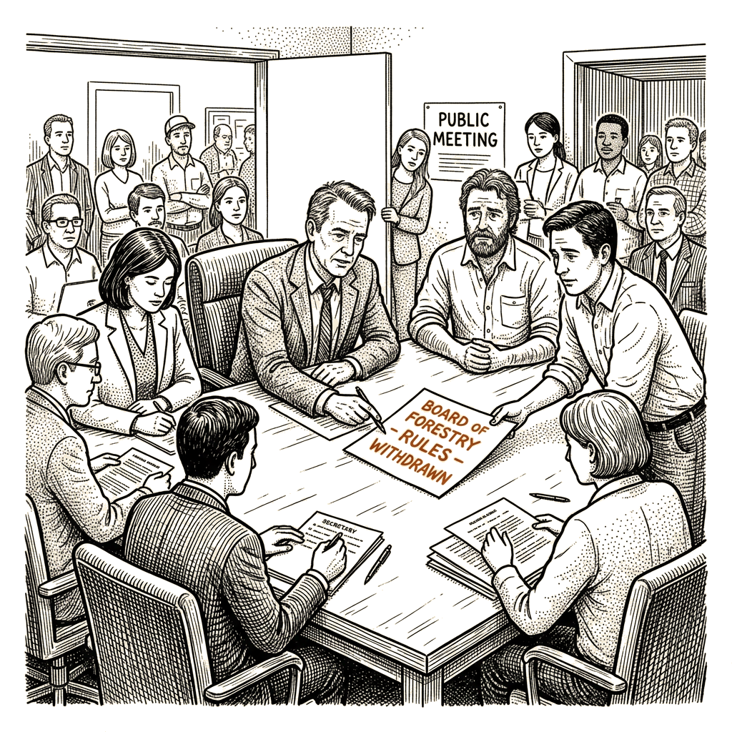Illustration accompanying article: California board withdraws Zone 0 rules, expects November resubmission