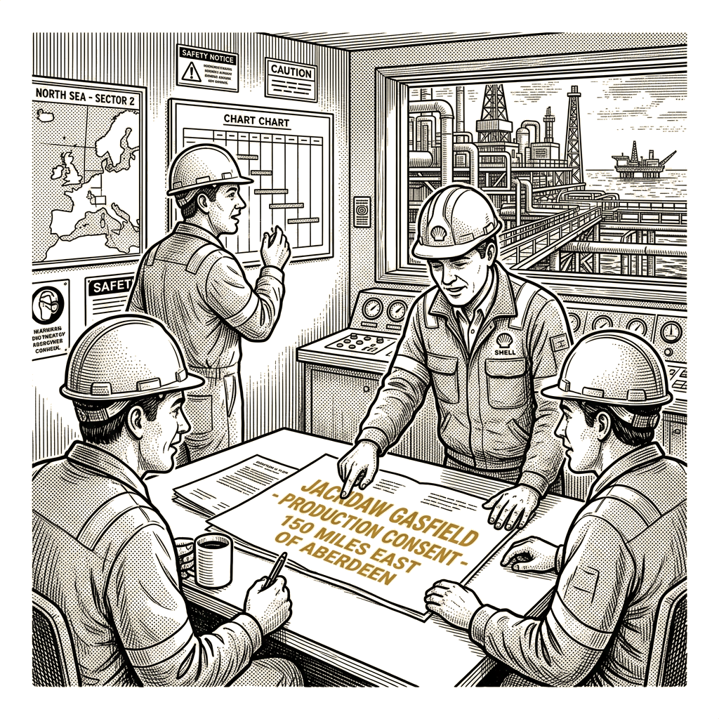 Illustration accompanying article: Jackdaw receives production consent 150 miles east of Aberdeen