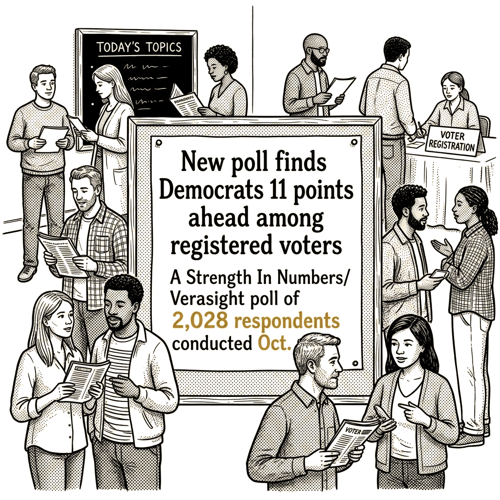 Illustration accompanying article: New poll finds Democrats 11 points ahead among registered voters