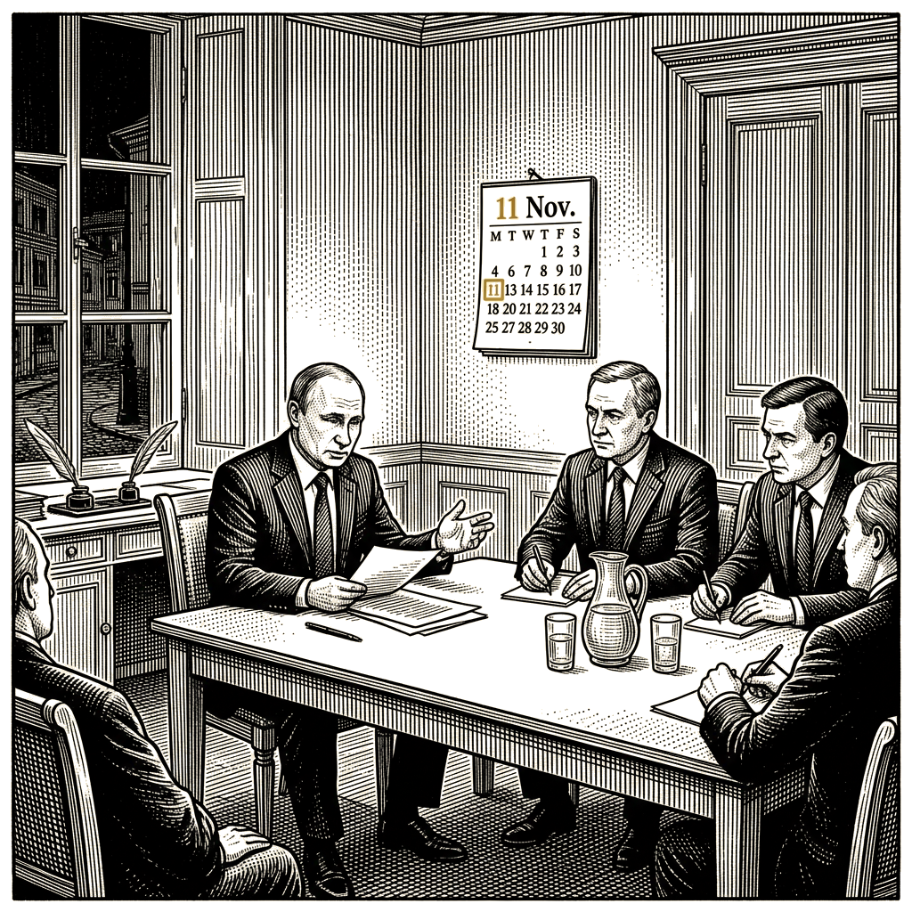 Illustration accompanying article: Russia says trilateral Ukraine peace talks could resume after Nov. 10