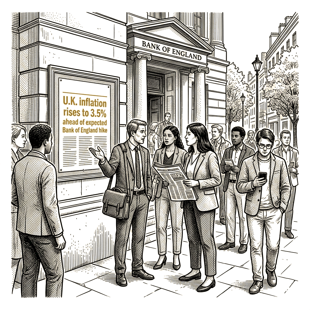 Illustration accompanying article: U.K. inflation rises to 3.5% ahead of expected Bank of England hike