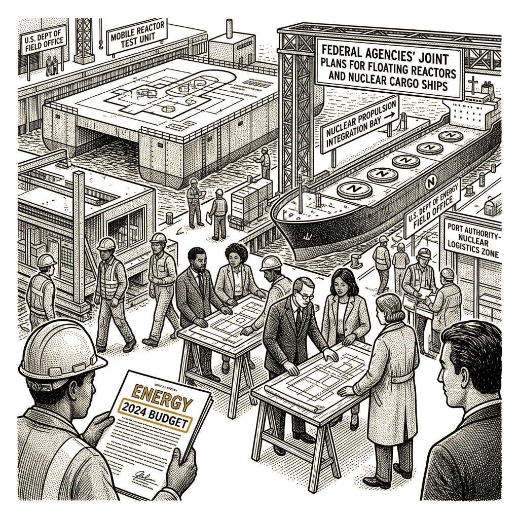 Illustration accompanying article: Federal agencies advance plans for floating reactors and nuclear cargo ships