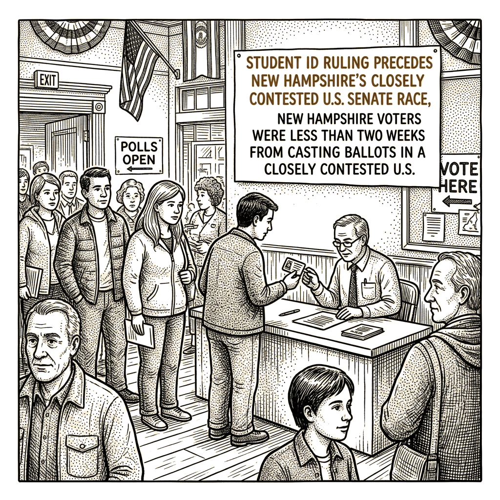 Illustration accompanying article: Student ID ruling precedes New Hampshire's closely contested U.S. Senate race