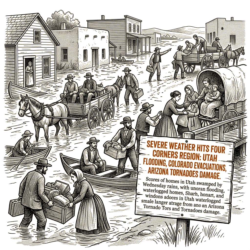 Illustration accompanying article: Utah flooding and Colorado evacuations follow Wednesday's Arizona tornadoes