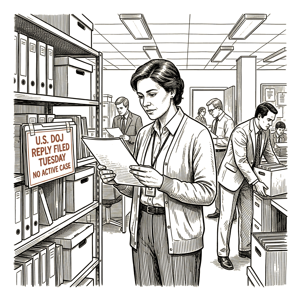 Illustration accompanying article: Justice Department says no active case existed when Minnesota sought evidence
