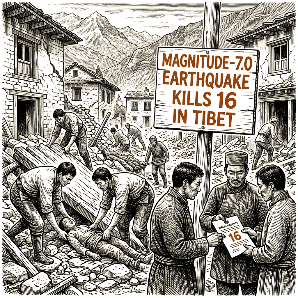 Illustration accompanying article: Magnitude-7.0 earthquake kills at least 16 in Tibet, local authorities say