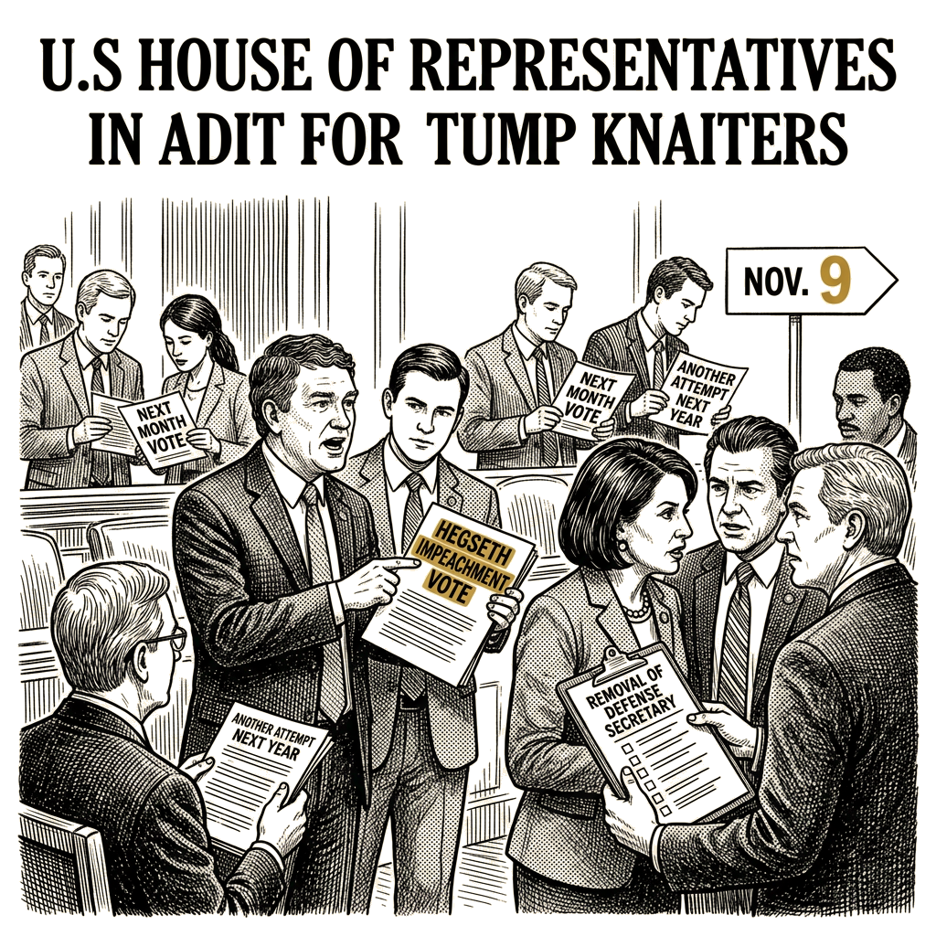 Illustration accompanying article: Massie plans Hegseth impeachment vote when House returns Nov. 9