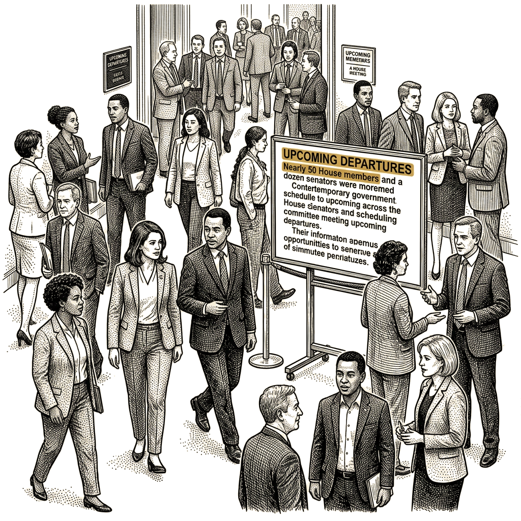 Illustration accompanying article: Nearly 50 House members and a dozen senators are not seeking re-election next year