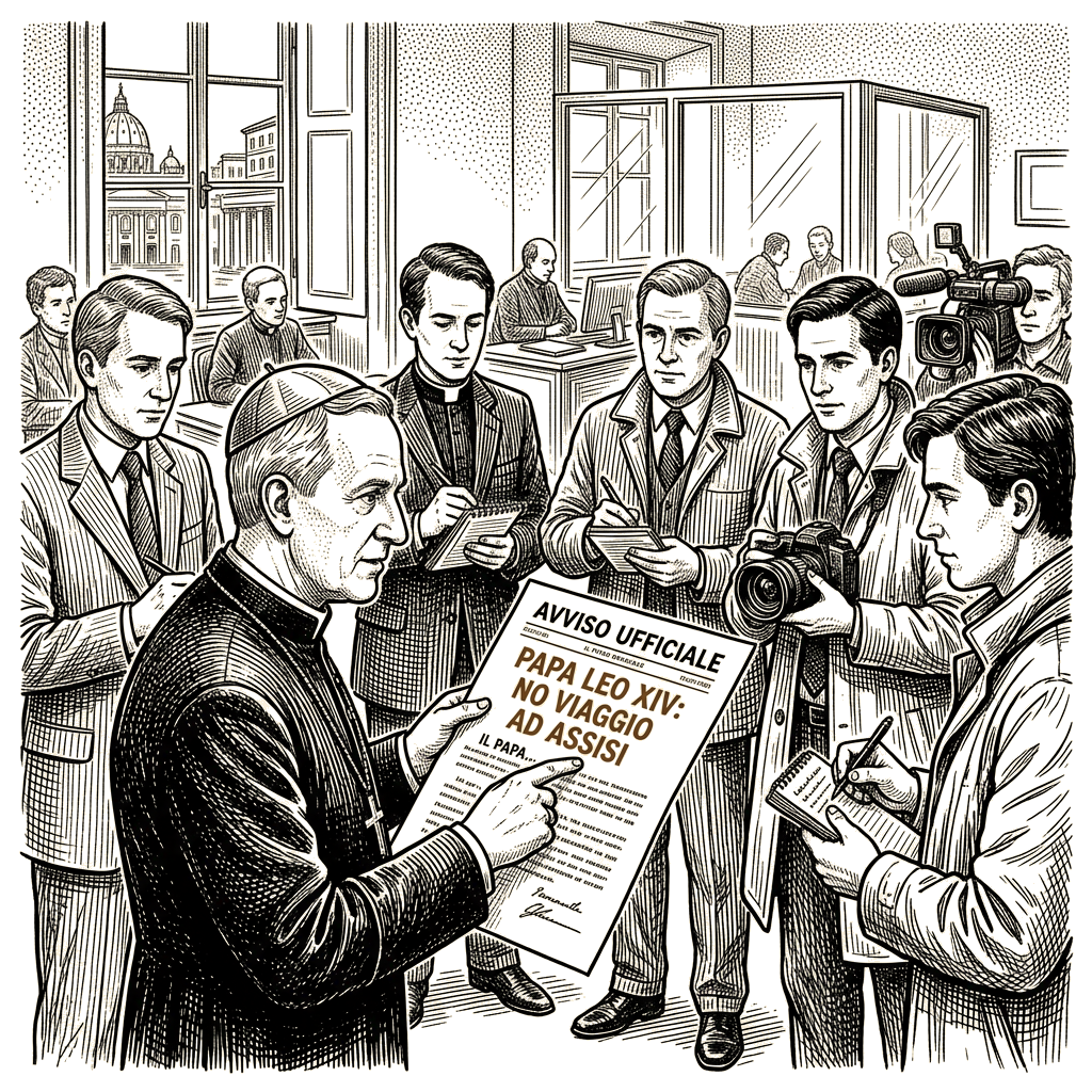 Illustration accompanying article: Pope Leo XIV skips Assisi peace gathering after lung cancer surgery
