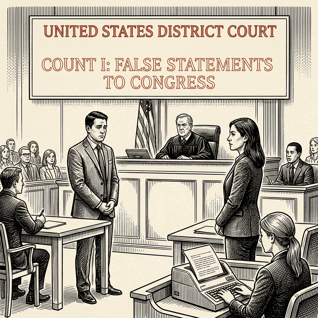 Illustration accompanying article: Two former FBI employees appear in court after false-statement complaints