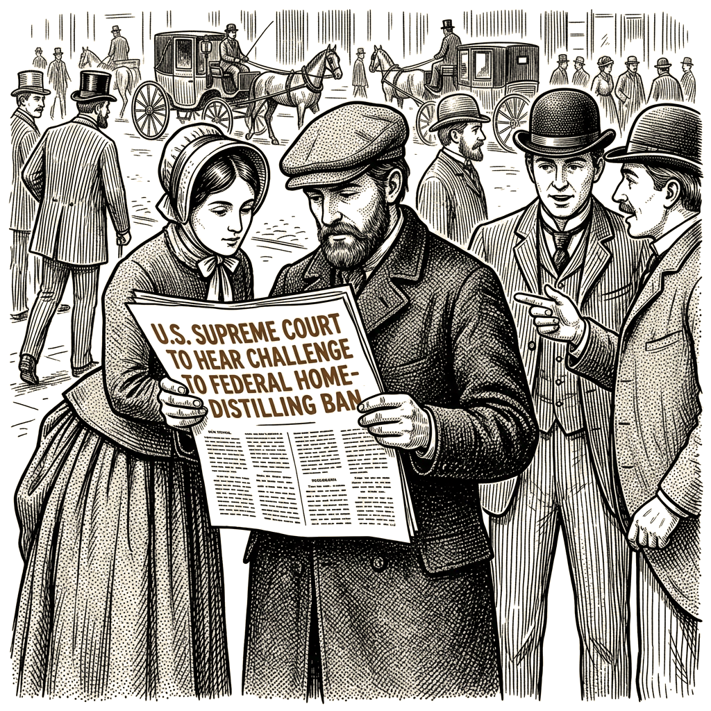 Illustration accompanying article: U.S. Supreme Court to hear challenge to federal home-distilling ban