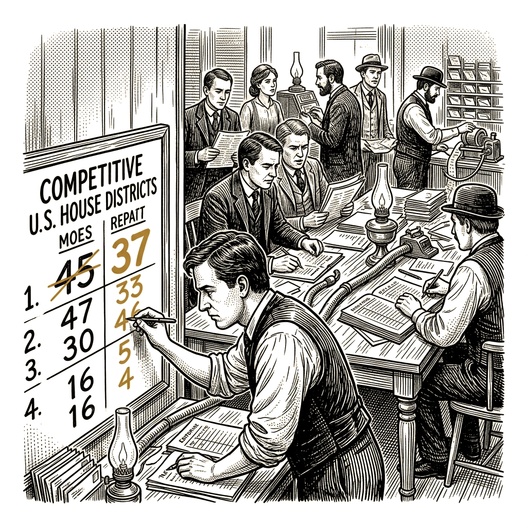 Illustration accompanying article: Competitive U.S. House districts fall from 45 to 37