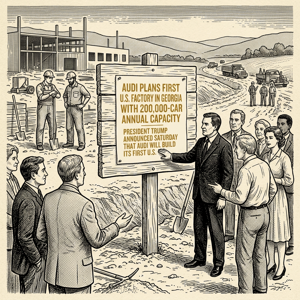 Illustration accompanying article: Audi plans first U.S. factory in Georgia with 200,000-car annual capacity