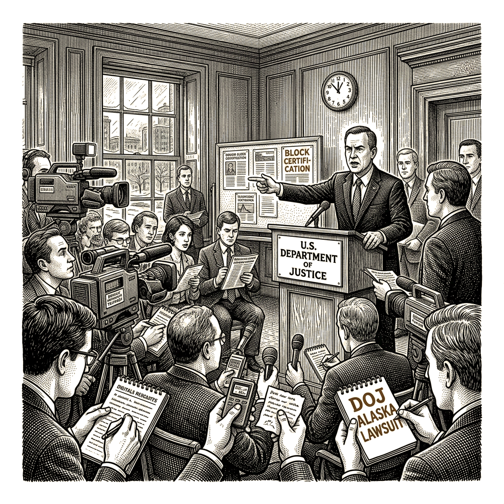Illustration accompanying article: Blanche defends DOJ Alaska suit, calls CNN question 'crazy'