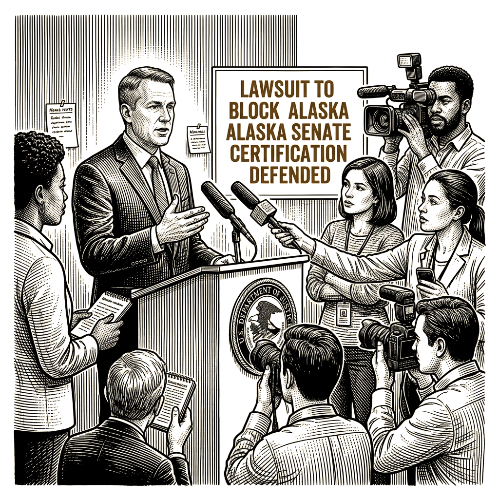 Illustration accompanying article: Blanche defends lawsuit to block Alaska Senate certification