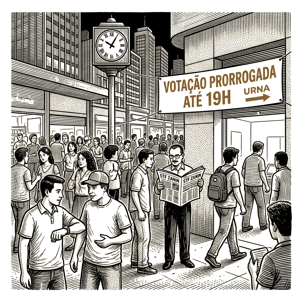 Illustration accompanying article: Brazil extends presidential runoff voting by two hours