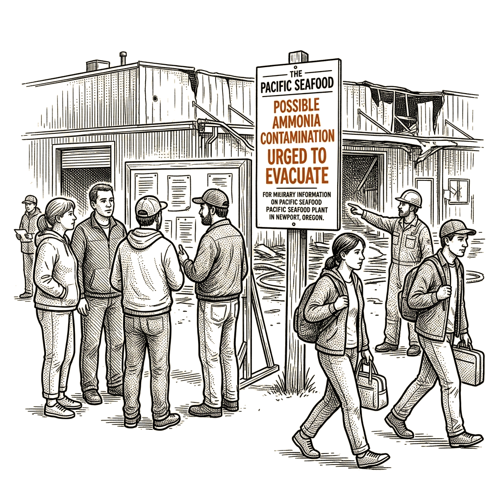 Illustration accompanying article: Newport warns of possible ammonia contamination after Pacific Seafood plant fire