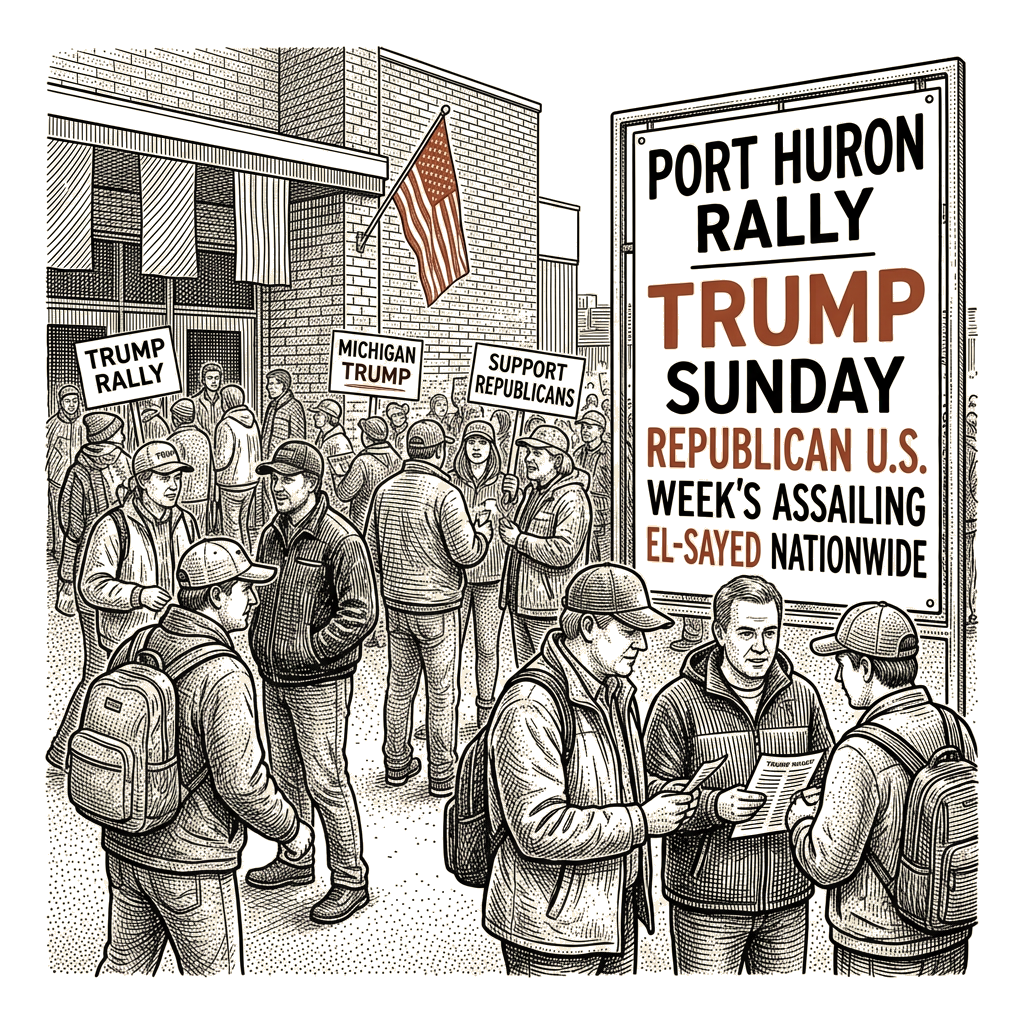 Illustration accompanying article: Trump plans Port Huron rally after weeks assailing El-Sayed nationwide