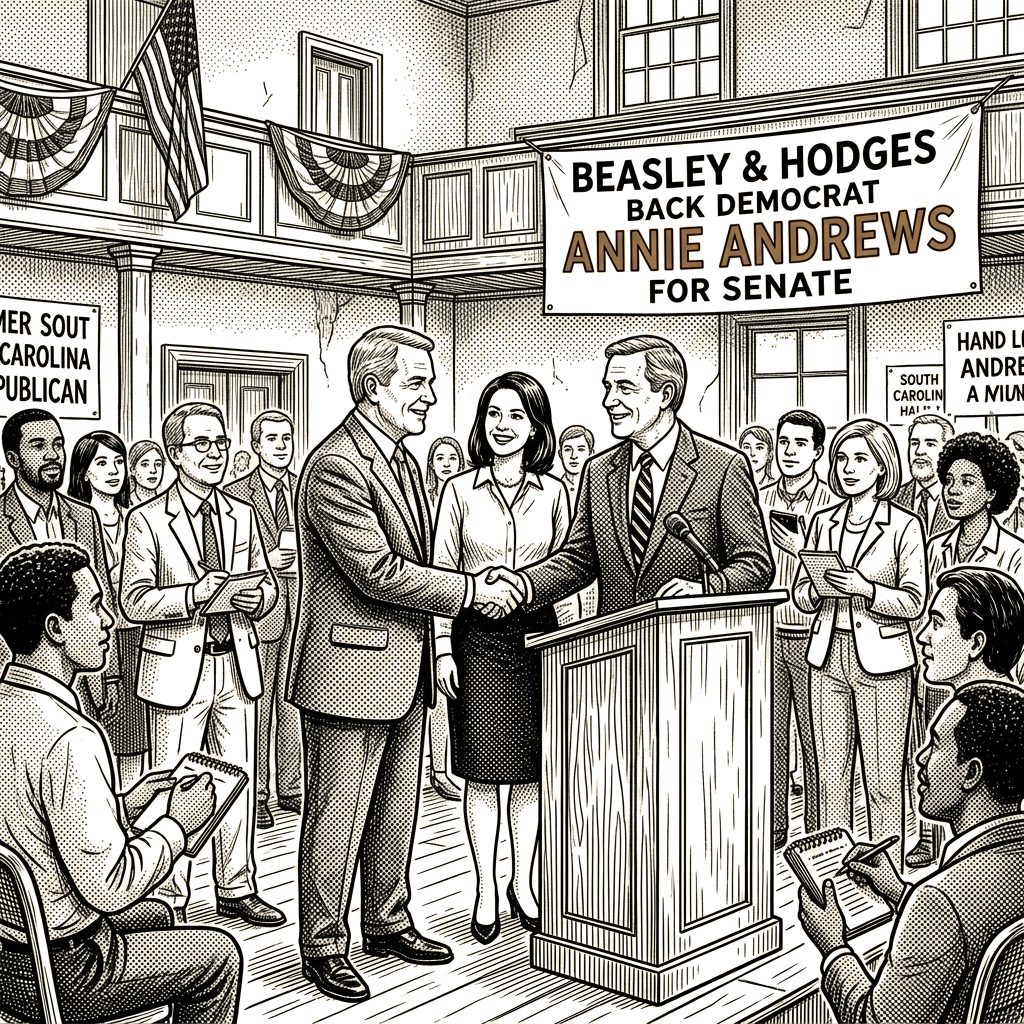 Illustration accompanying article: Beasley and Hodges back Democrat Annie Andrews for Senate