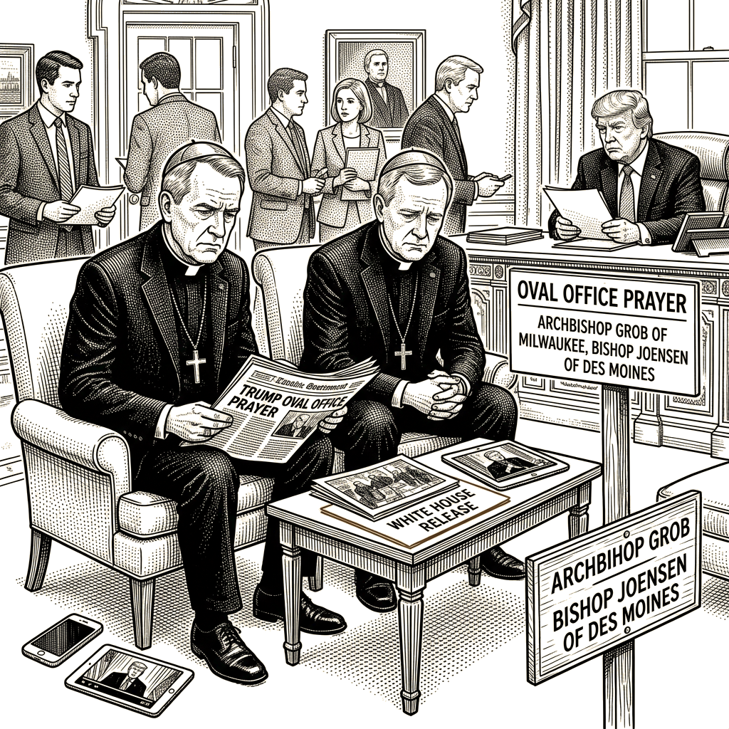 Illustration accompanying article: Two Catholic bishops regret White House release of Oval Office prayer