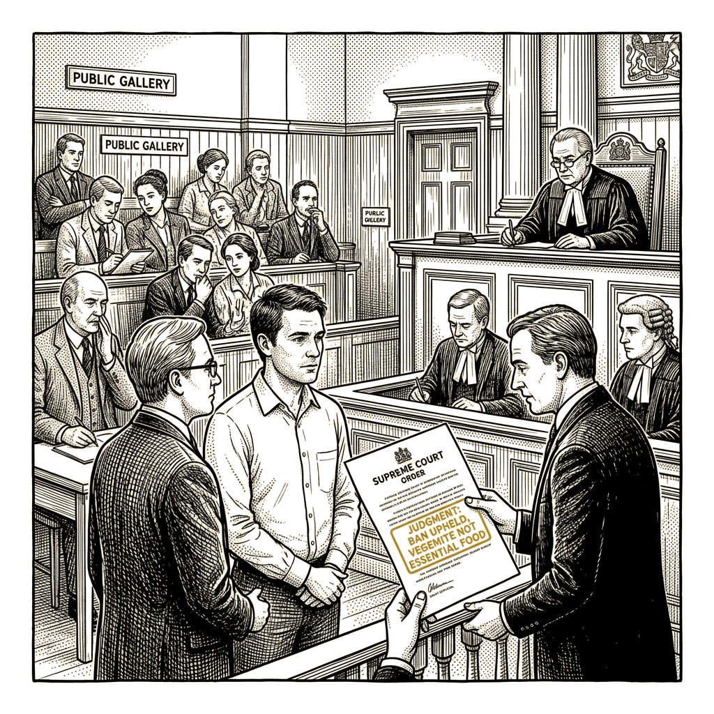 Illustration accompanying article: Victorian court upholds prison ban on Vegemite after human rights challenge