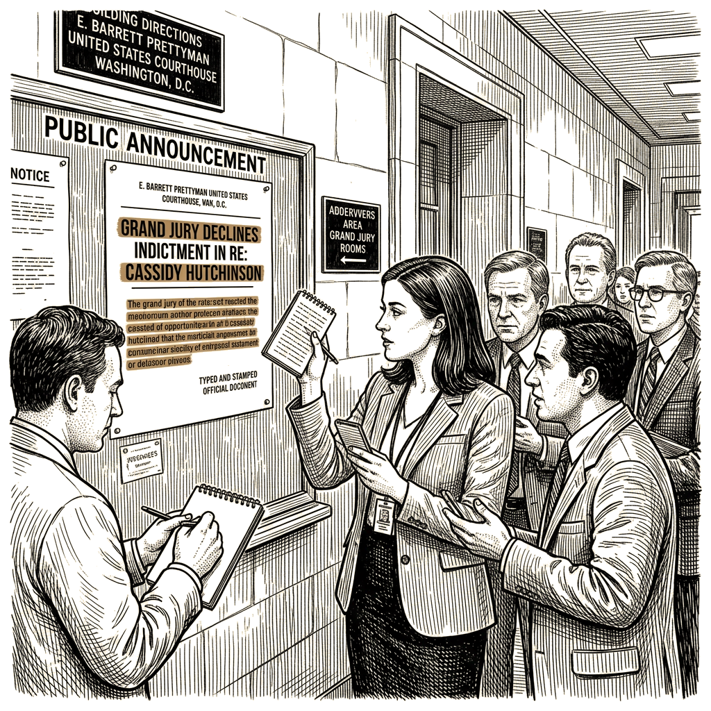 Illustration accompanying article: Grand jury rejects Justice Department request to indict Cassidy Hutchinson
