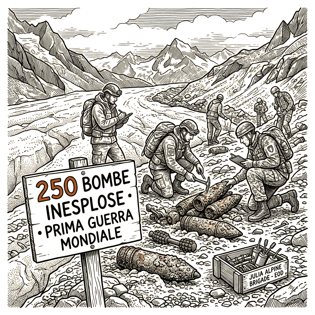 Illustration accompanying article: Italian army defuses 250 First World War munitions exposed by melting glaciers