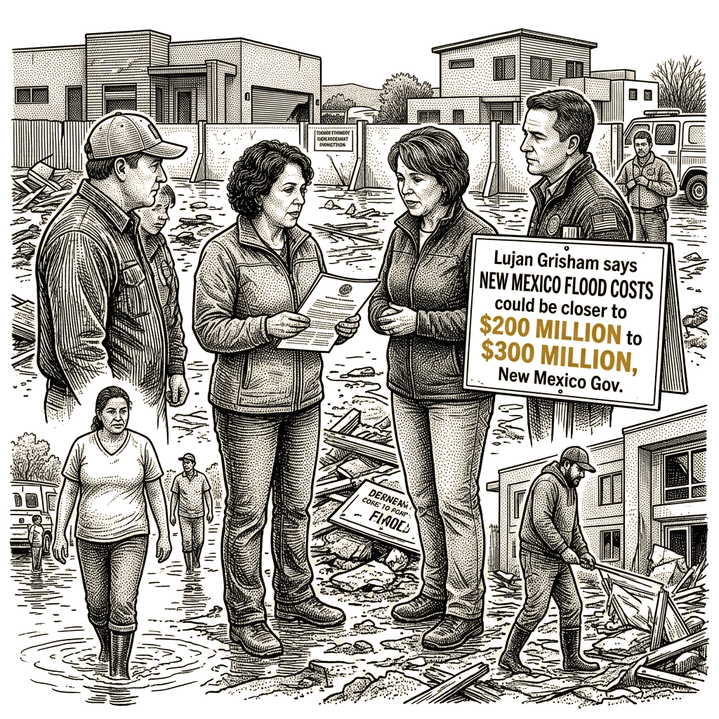 Illustration accompanying article: Lujan Grisham says New Mexico flood costs could be closer to $200 million to $300 million